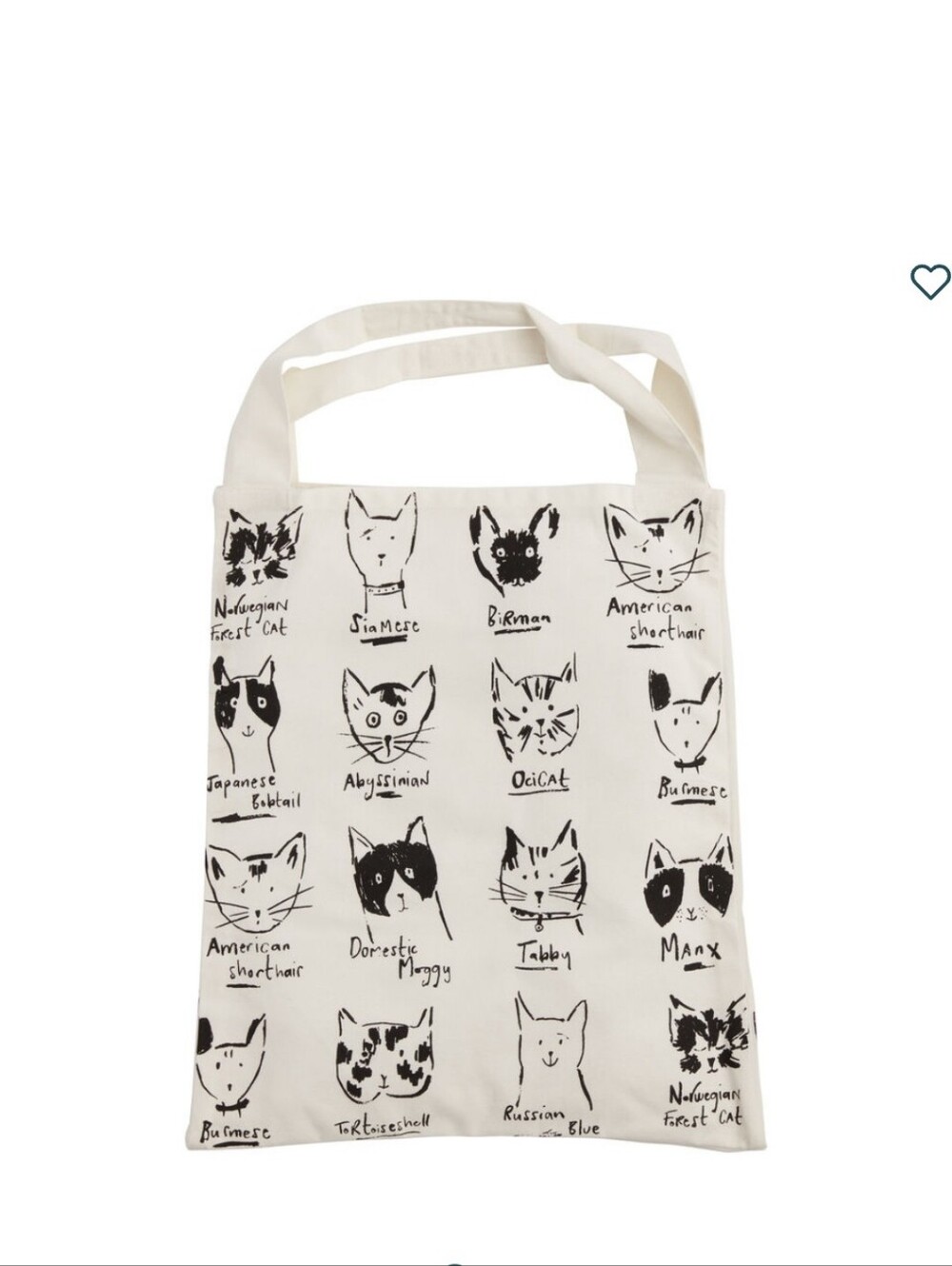 NWT Black And White Illustrated Cats Canvas Tote Bag